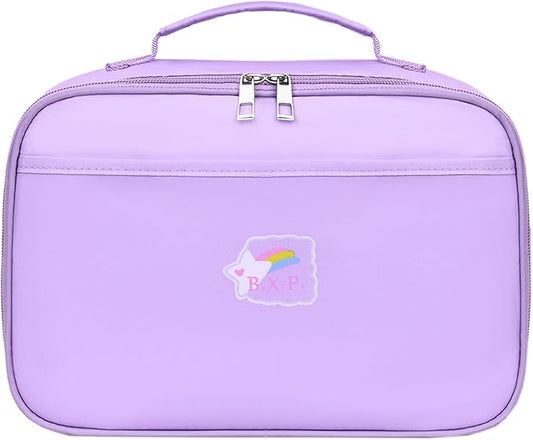 Lunch Box Kids, 11" L x 7" W x 3.5" H, Waterproof Reusable Insulated Lunch Bag for Girls, Cooler Bento Boxes Containers & Snacks for Elementary School Travel (Solid Purple)