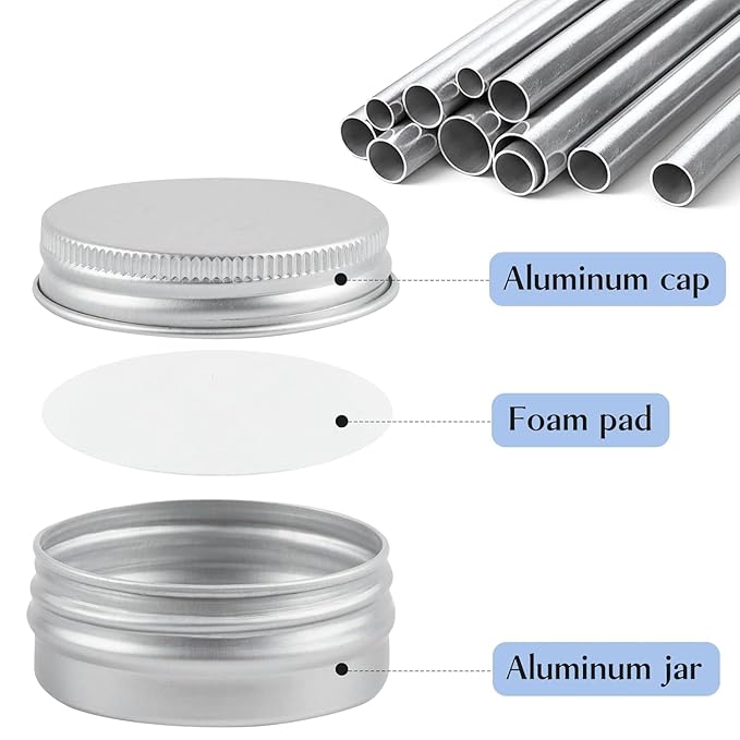 TUZAZO 12Pack 1 Oz Aluminum Tin Cans with Screw Lid and Labels, Refillable Travel Sized Cosmetic Containers Small Tins for Salves, Lotion Bars, Beard Balms, Candles
