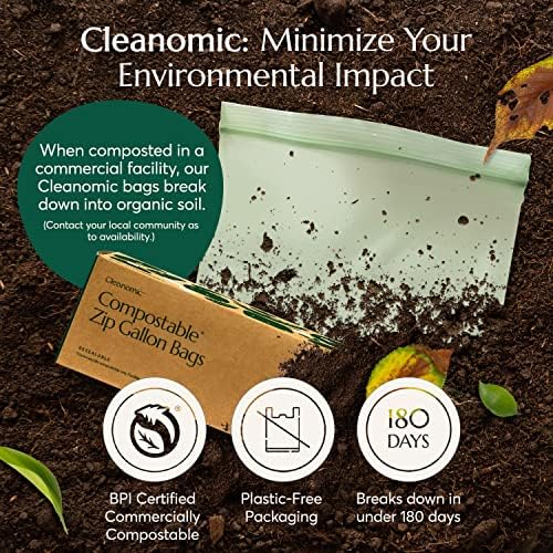 Cleanomic Compostable* Gallon Size Food Storage Bags (25 Eco Zip) Freezer and Leak Proof, Also Available Quart, Snack and Sandwich Bags - Image 4