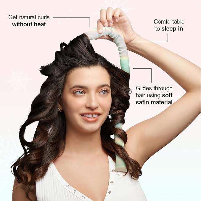 Kitsch Holiday Hair Hero XL Satin Heatless Styling & Flat Lay Claw - Heatless Curls & Waves, Extra Large Curling Rods, Satin Scrunchies & Claw Clip for Hair Protection, Gifts for Women- 4pc set, Aura