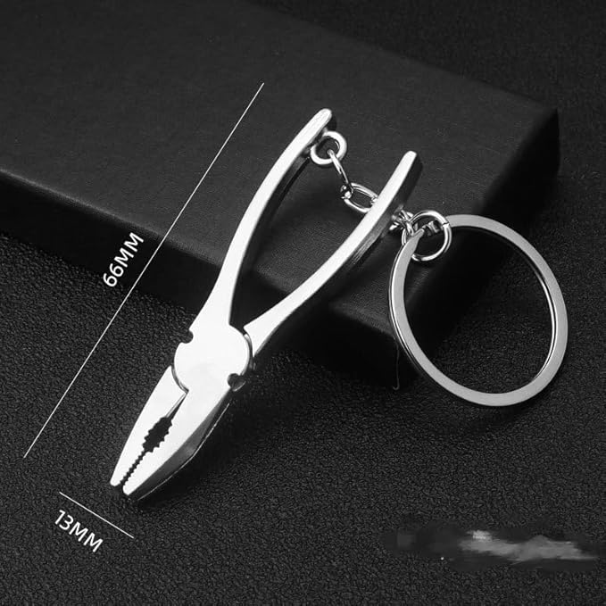 Mini Pliers Keychain Tool, Multitool Keyring Pendant, Wire Strippers, Phillips Screwdriver, Knife, File, Silver, Gift for Men Women