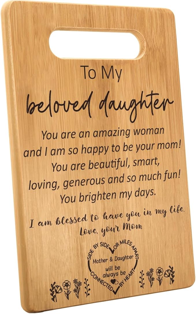 Birthday Gifts for Daughter from Mom, Best Daughter Kitchen Cutting Board, Gifts for My Daughter Stepdaughter Bonus Daughter Christmas Wedding Gifts for Beloved Daughter Gift from Mother