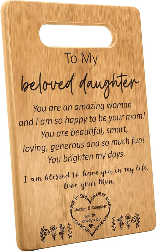 Birthday Gifts for Daughter from Mom, Best Daughter Kitchen Cutting Board, Gifts for My Daughter Stepdaughter Bonus Daughter Christmas Wedding Gifts for Beloved Daughter Gift from Mother