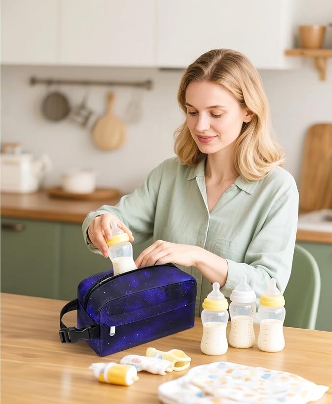 Small Insulated Snack Bag Lunch Box,Collapsible Reusable Small Lunch Bag with Snap Buckle Handle for Beach Travel Picnic,Starlit Sky 5-Can(3L)