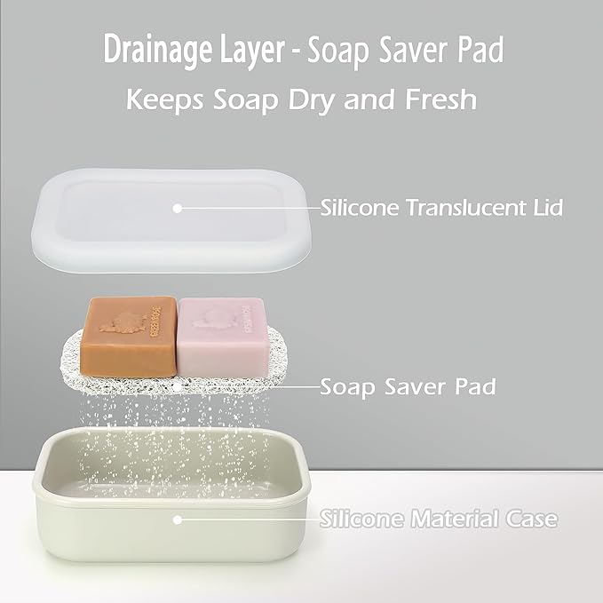 Travel Soap Dish with Lid, Shampoo Bar Holder, Enhanced Leakproof Soap Box,Draining Soap Bar Holder for Traveling, Camping, Outdoor, Gym, Bathroom (Clear&Offwhite)