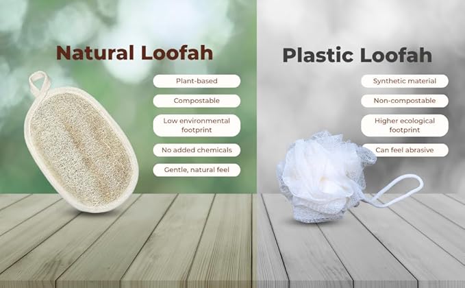 Double Sides Natural Loofah Sponge, Exfoliating Body Scrubbers (2 Pack), Biodegradable Bath Sponge, Gentle, Chemical-Free Bath & Body Loofah for Women, Men, Kids, Made with Natural Loofah