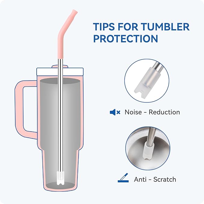 Reusable Metal Straws with Silicone Tip for Stanley 30oz,Stainless Steel Drinking Straws for 30oz Tumbler,3 Straight Tubes & 6 Tips& 1 Cleanr Brush (Goldenrod)