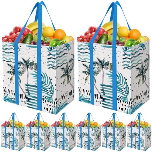 BALEINE 8 PK Grocery Bags Reusable Shopping Bags with Reinforced Bottom, Heavy Duty Foldable Tote Bags (Island Breeze) by BALEINE