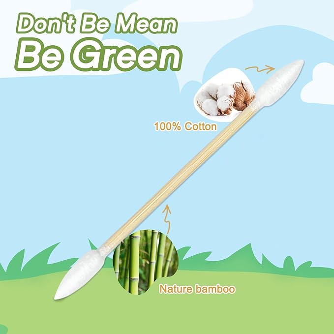 500 Precision Tip Bamboo Cotton Swabs – Biodegradable & Organic Cotton Buds with Precision Tips – Eco-Friendly Wooden Swabs for Makeup, Cleaning, Crafts, and Baby Care