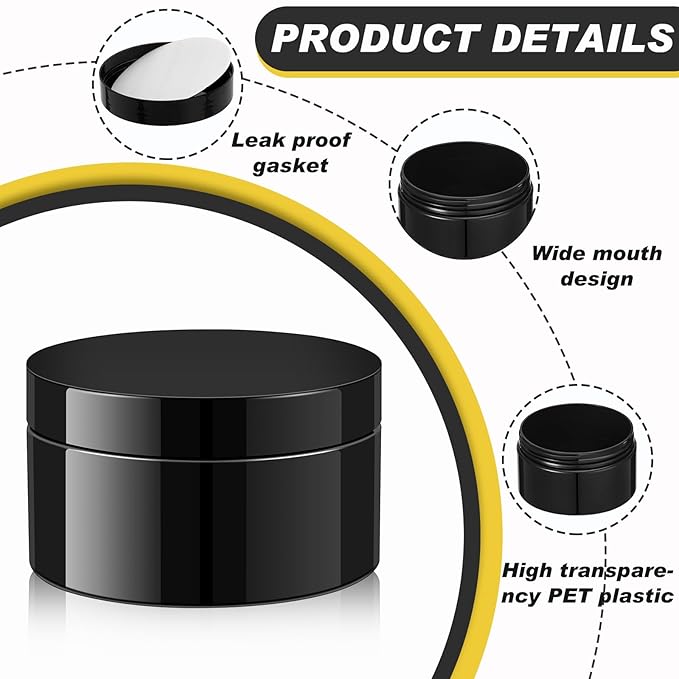 Dandat 24 Pcs 8 oz Plastic Jar Container with Lid and Label Refillable Empty Round Black PET Cosmetic Sample Containers for Lotion, Cream, Ointments, Body Butter, Makeup, Travel Storage