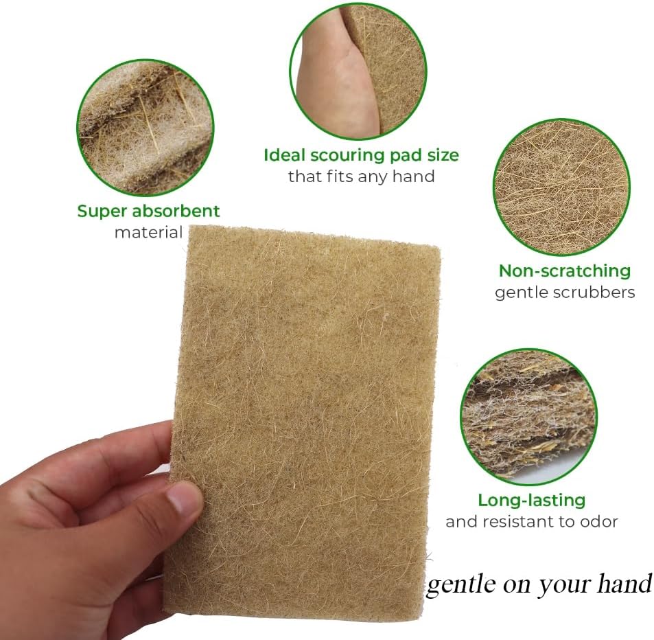Natural Scouring Pads 10 Pack- Dish Scrubber Non-Scratch Sisal Cleaning Scrub Pads, Eco-Friendly Glass Coconut Fiber Kitchen Scrubbers for Pans and Pots, Compostable, Biodegradable (10 Pack) - Image 3