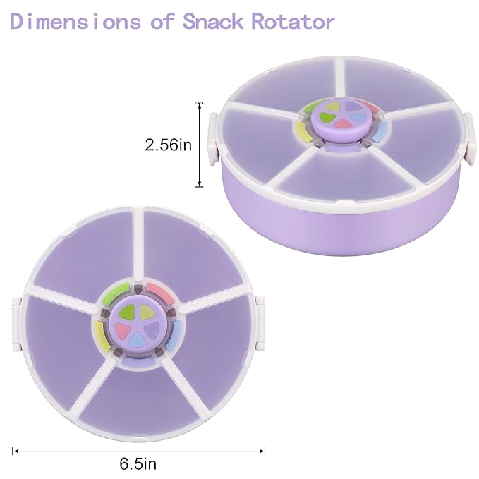 Snack Rotator Container Reusable Snack Box with 5 Compartment Dispenser and Lid, Color Matching Opening Lid, BPA and PVC Free, for Home, School, Travel (1 Pack- Purple)