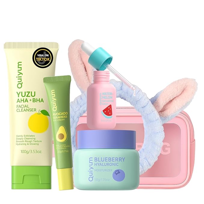 Skin Care Set, Fruit Women Birthday Christmas Beauty Gift Sets, Skin Care Kit with Cleanser, Serum, Eye Cream, Face Cream Travel Kit for Women, Gentle, Full Sizes 4pcs, Stocking Stuffers