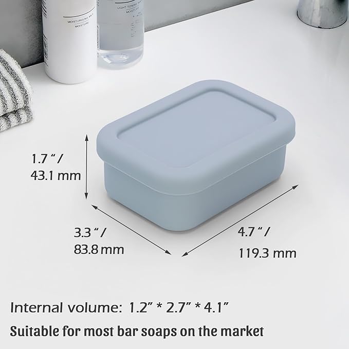 Enhanced Leak-Proof Silicone Soap Case with Drainage Layer. Portable Travel Soap Container for Camping,Gym .Shatterproof Compact Bar Soap Holder (Light Gray)