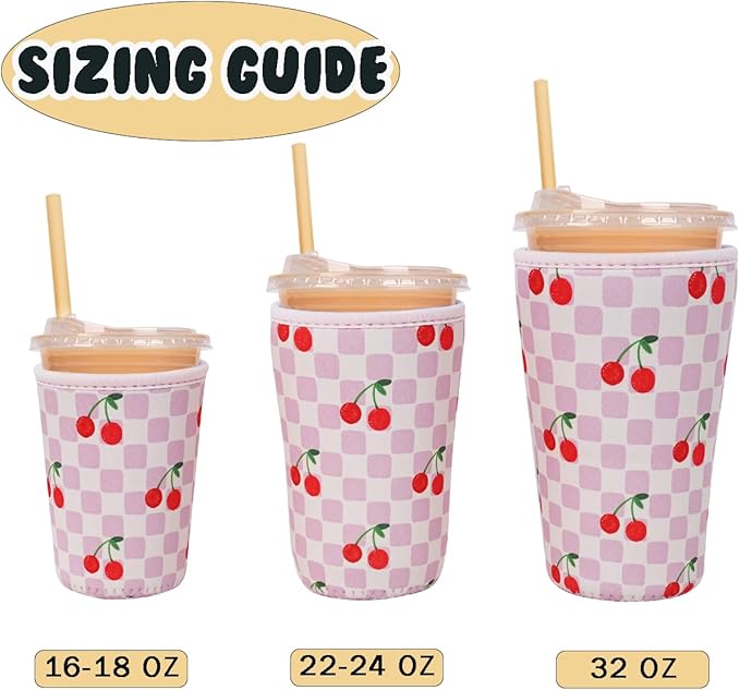Reusable Insulated Neoprene Iced Coffee Cup Sleeve, Durable Drink Sleeve for Cold Beverages, Beverage Holder for Iced Coffee, Cherry Blush