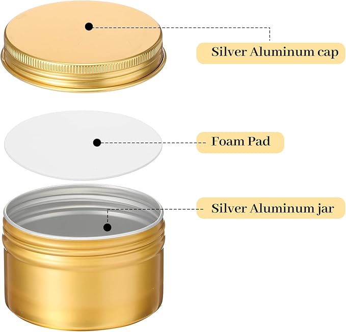 Patelai Gold Christmas Aluminum Tin Cans 24 Pcs 4 oz Round Metal Tin Jar Containers Refillable Aluminum Storage Cans with Screw Lid and 10 Sheets Label Sticker for Salve Spice Candy Candle