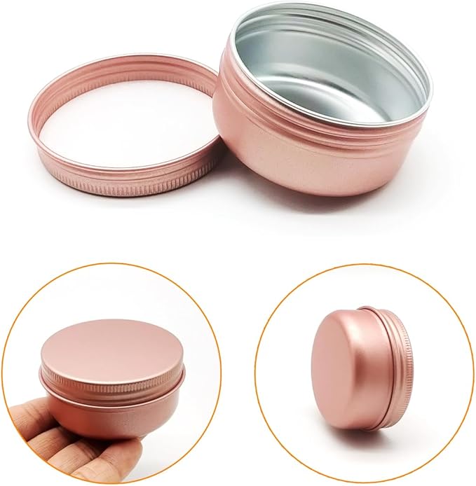 10pack 50ml Aluminum Tin, 50 Gram Travel Size Container Leak Proof Cosmetic Jars, 50g Small Makeup Round Screw Lids Cans for Cosmetic, Salves, Lip Balms, Toner, Cream, Candle, Tea, Wax, Pink