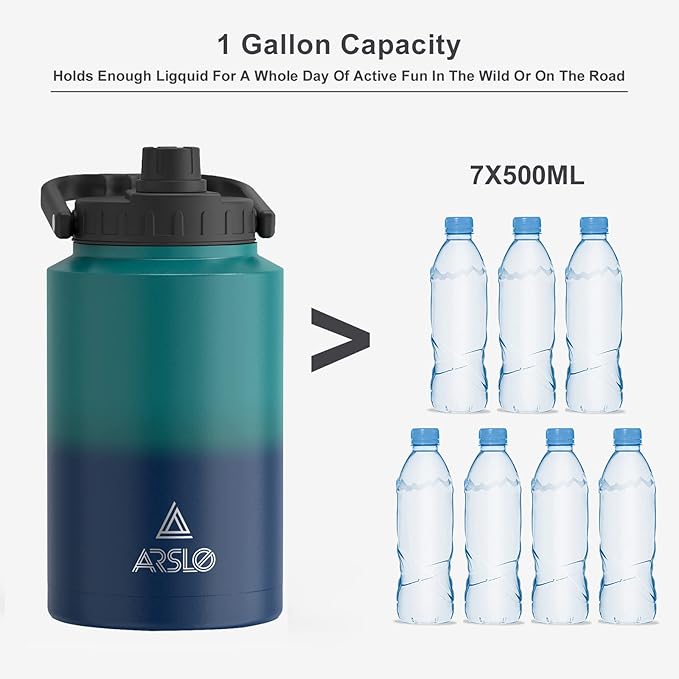 large Insulated Water Jug With Handle, One Gallon Insulated Water Bottle, 1 Gallon Stainless Steel Water Jug