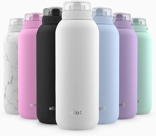 Ello Cooper 18oz Kids Stainless Steel Water Bottle with Straw and Carry Handle, Double Walled and Vacuum Insulated Metal, Leak Proof Locking Lid with Soft Silicone Spout, Reusable, BPA Free, White