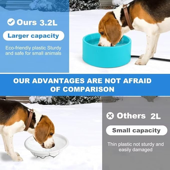 Heated Water Bowl for Cats Dogs Outside, 3.2L Winter Heated Dog Water Dish, Heated Dog Water Bowl Outdoor, Thermostatic Control Anti-freeze Heated Pet Water Bowl for Chicken,Duck,Goose,Rabbit