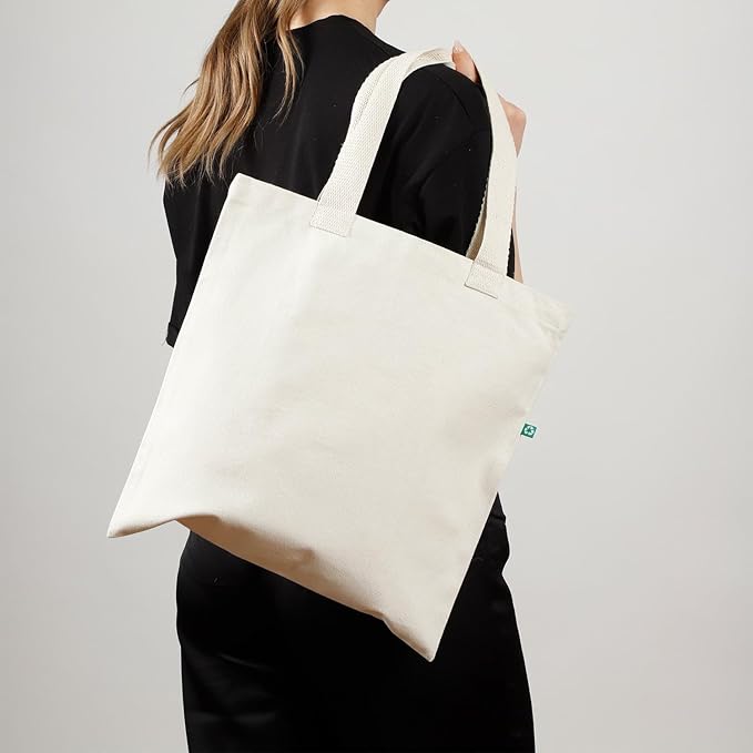 Recycled Canvas Tote Bags with Full Gusset – 6 Pack Reusable Flat Book Bag, Eco Friendly Canvas Tote Bulk,