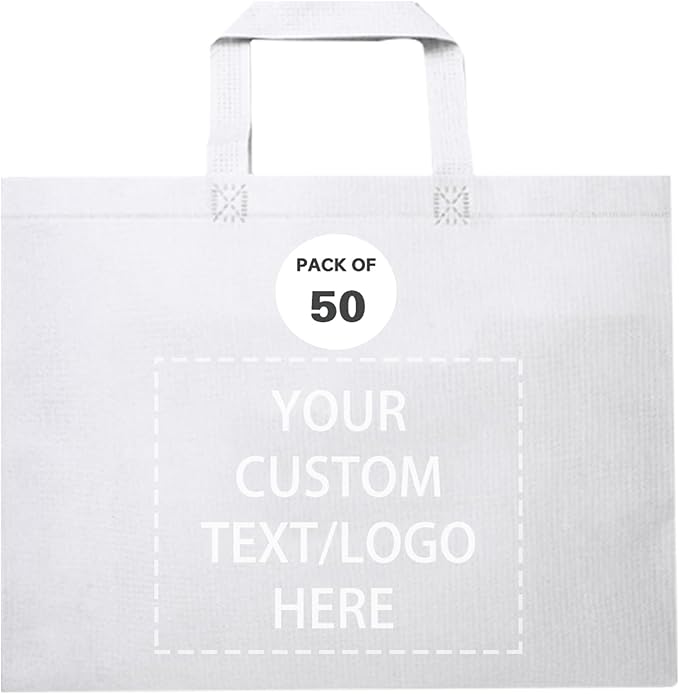 Custom Tote Bags Set of 50, Bulk Pack Grocery Shopping Travel Business Activities advertisement Reusable Bag