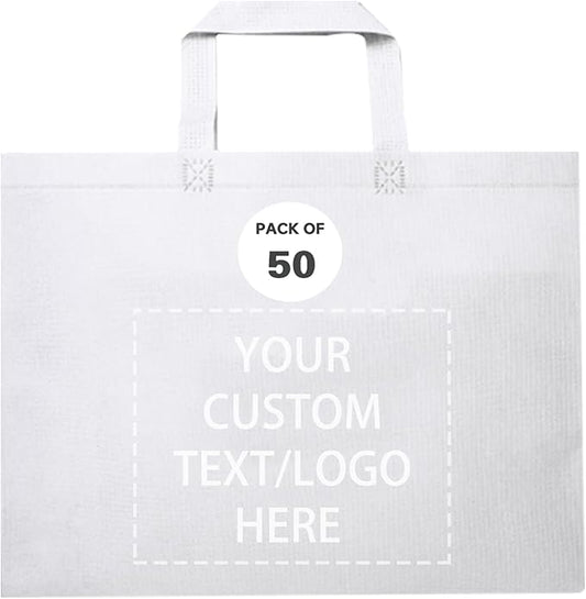 Custom Tote Bags Set of 50, Bulk Pack Grocery Shopping Travel Business Activities advertisement Reusable Bag