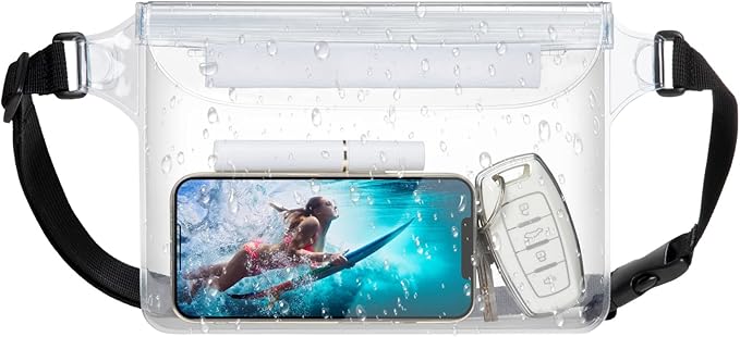 F-color Waterproof Fanny Pack - Cruise Essentials 2025 - Waterproof Pouch, Triple Zipper Roll-Top Dry Bag for Phone with Adjustable Waist Strap, Keep Passport Valuables Dry for Beach Kayaking Boating