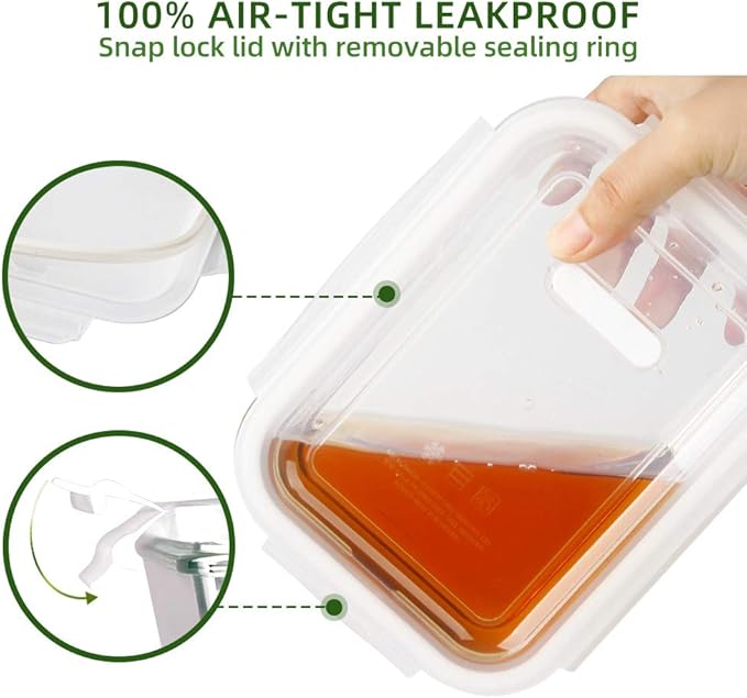 DAS TRUST 3 Pack Glass Food Storage Containers Meal Prep Containers Reusable Fridge Organizers Lunch Container for Adults Food Storage Containers with Lids Airtight Pizza Storage Salad