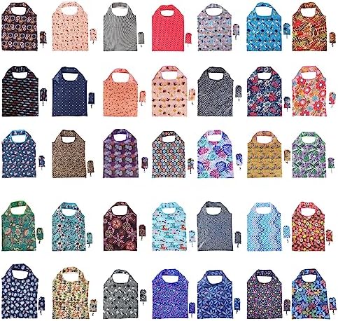 Reusable Floral Grocery Bag 35 Pack Foldable Machine Washable Bag by Merkaunis
