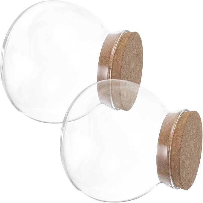 BESPORTBLE 2pcs Airtight Glass Jars with Wooden Cork Lids Spherical Canisters for Food Storage Preserving Freshness of Candy Tea Snacks and Pantry Ingredients