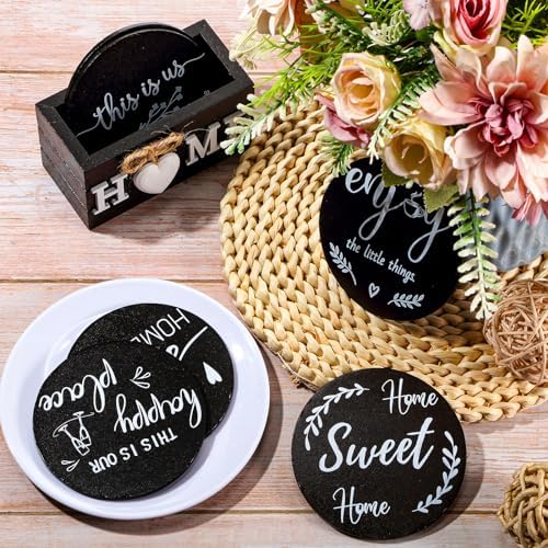 Queekay House Warming Gifts New Home Farmhouse Coasters Set of 6, Black - Image 5