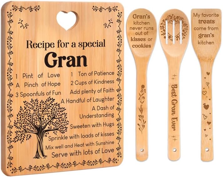Gran Gifts - "Recipe for a Special Gran" Gran Gifts for Grandma Cutting Board Set, Bamboo-Made Engraved Utensil Set Gifts for Gran Cutting Board, Mothers Day Gifts for Gran. by Apjielop-GiftsMaster