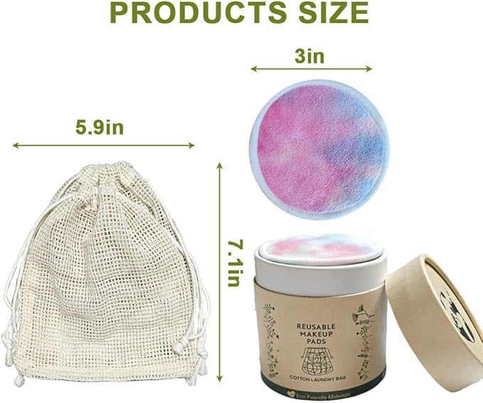 30 Pack Reusable Makeup Remover Pads with Laundry Bag and Round Box, Eco-Friendly and Suitable for All Skin Types, Washable Bamboo Reusable Cotton Rounds for Face Colourful