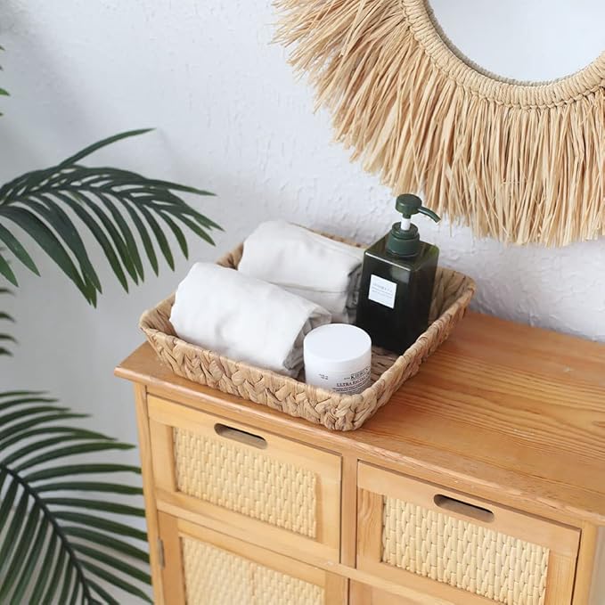 Grass Weaving Tray, Grass Storage Bins for Fruit or Tea,Arts and Crafts. (1) (Rectangle-1PC)