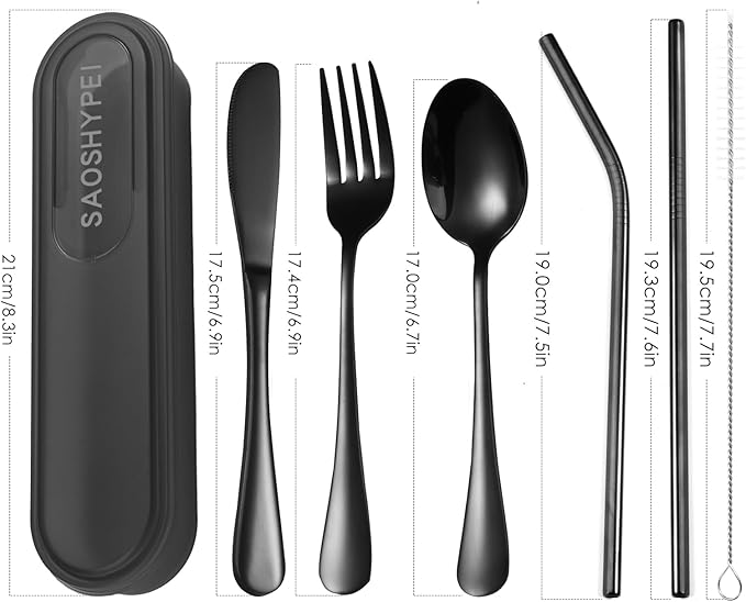 Portable Utensils Set with Case, 4pcs Stainless Steel Reusable Silverware for Lunch Camping School Picnic Workplace, Lunch Box Includ Fork Spoon Knife,Easy to clean,Dishwasher Safe (grey)