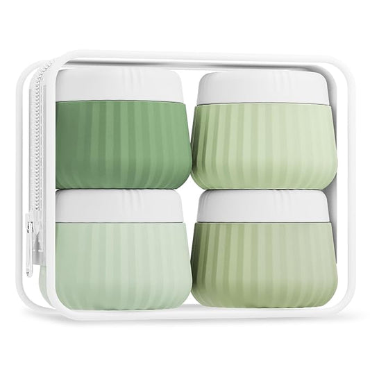 Travel Containers for Toiletries 4 Pack, TSA Approved Travel Size Toiletries, With Clear Bag Leak Proof Silicone Jars, Creams Jars Carrying Small Items