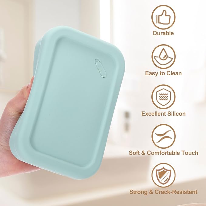 PATIKIL Leakproof Travel Soap Case, Silicone Travel Soap Container with Draining Layer Portable Bar Soap Holder for Bathroom Camping Gym, Green