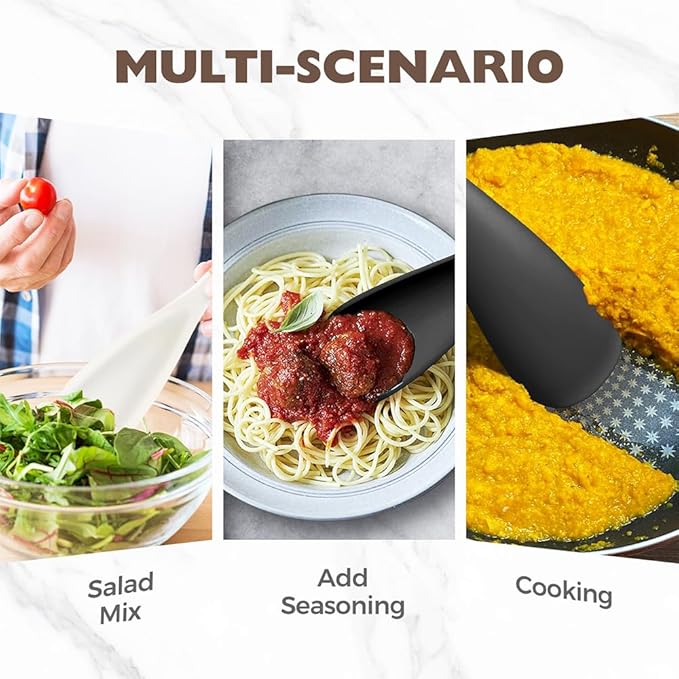Multi-function Spatula Spoon, 2025 New Cooking Spoon for Nonstick Cookwares, Silicone Cooking Utensils for Kitchen Gadgets,Wood Handle Spoon for Mixing, Scoop, and Scrape (Black)
