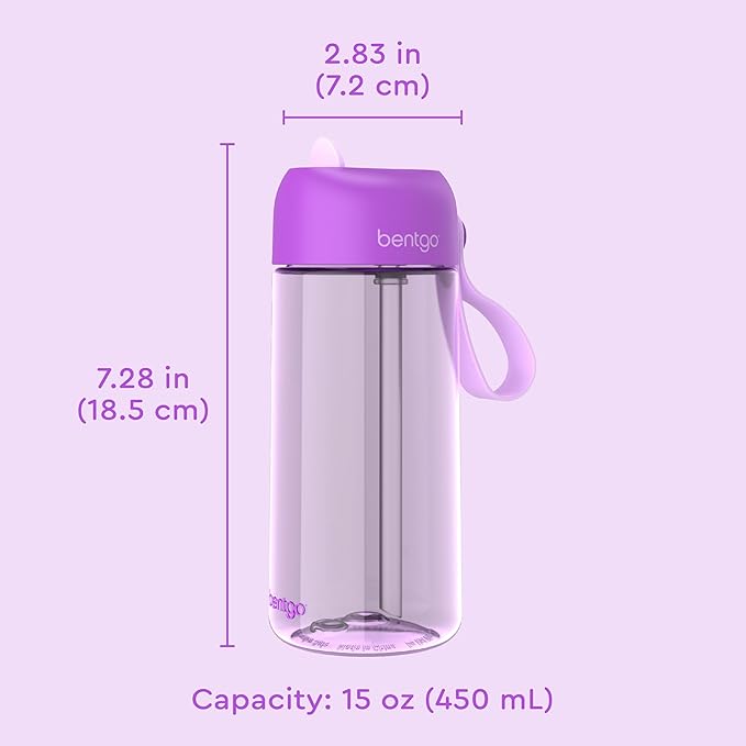 Bentgo Kids Water Bottle - Leak-Proof, Durable Tritan, BPA-Free 15 oz. Cup for Kids/Toddlers Ages 3+, Safe Sip Spout, Carrying Handle, & Dishwasher Safe for School, Sports, Daycare & Camp (Purple)