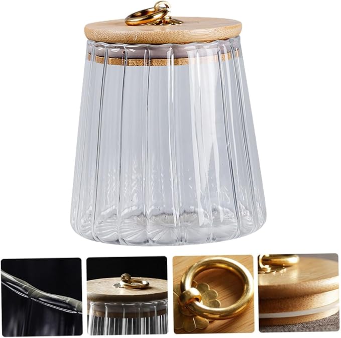 Transparent Sealed Glass Food Container with Wooden Lid Airtight Storage Jar for Kitchen Pantry Sealed Canister for Cereals Nuts Snacks and Tea