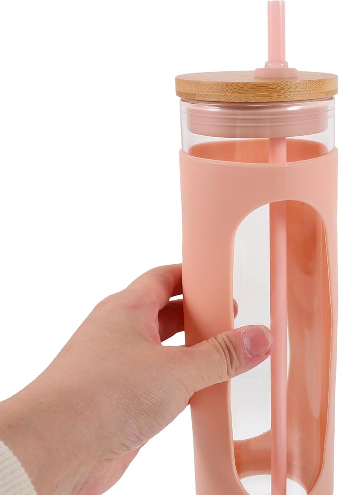 Glass Tumbler with Lid and Straw Reusable Borosilicate Glass Cup with Silicone Sleeve Iced Coffee for Home and Travel Beverage Cup