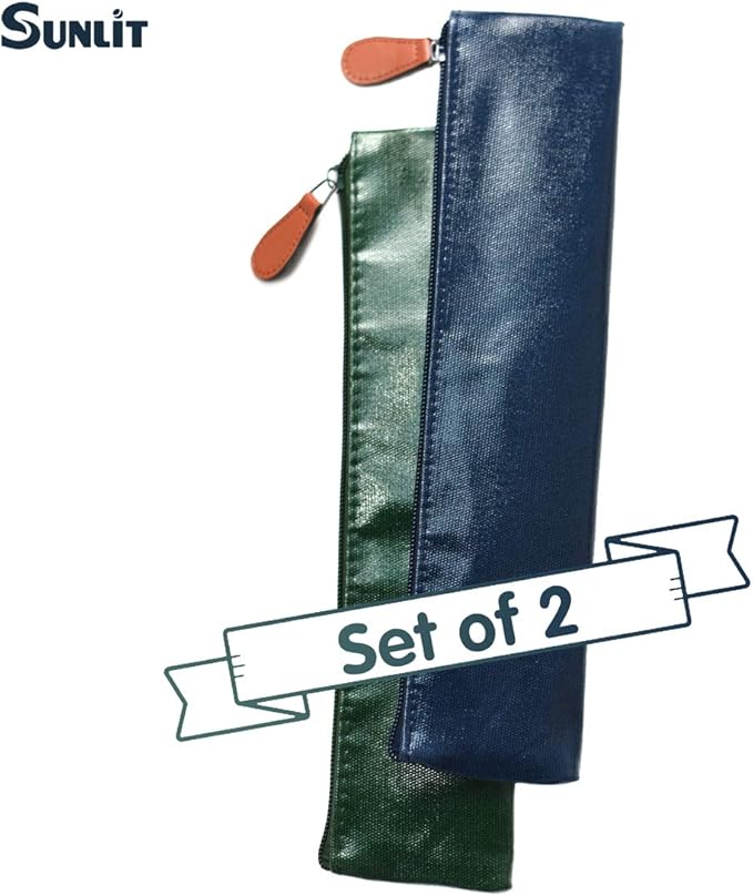 Sunlit 100% Waterproof Wipe Clean Hygienic Carrying Case/Pouch for Reusable Straws - 2 set - For 10.5 inches Straws Silicone or Stainless Steel - Brush/Chopsticks Zipper Bag for Travel