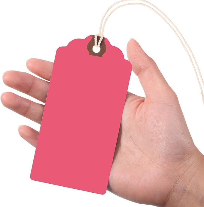 Outus 60 Pcs 4 3/4-in x 2 3/8-in Blank Large Paper Gift Tags with String and Reinforced Eyelet Wire Writable Price Tags Shipping Labels Inventory Labels(Gradient Pink)