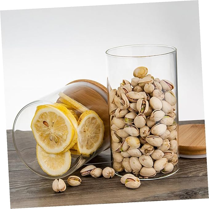 3 Pcs Glass Storage Jars with Wooden Airtight Lids Kitchen Sealed Containers for Snacks Tea Candy Flour Pantry Organization