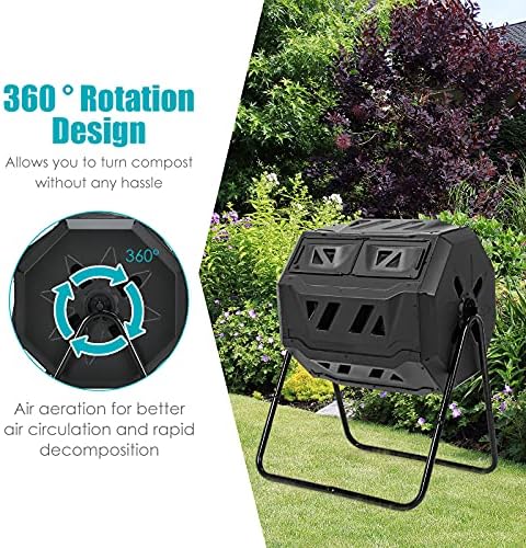 Goplus Compost Tumbler, 43 Gallon Rotating Compost Bin Barrel, Dual Chamber Tumbling Composter with Sliding Door, Gloves, Aeration System for Outdoor, Garden, Yard - Image 4