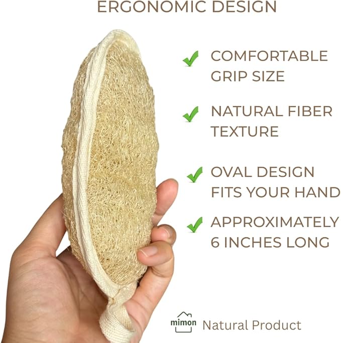 Double Sides Natural Loofah Sponge, Exfoliating Body Scrubbers (2 Pack), Biodegradable Bath Sponge, Gentle, Chemical-Free Bath & Body Loofah for Women, Men, Kids, Made with Natural Loofah