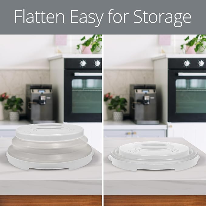 HOVER COVER High Power Magnetic Microwave Splatter Cover with Strongest Magnetic Grip, Collapsible 12-Inch BPA-Free Food Lid, Vented Plate Guard, Dishwasher Safe Space-Saving Storage - White