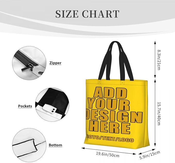 Custom Large Black Tote Bag With Pocket Extra Large Reusable Grocery Bags