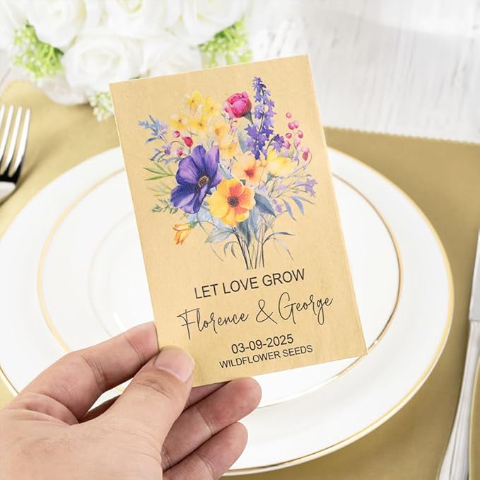 callie Personalized Wedding Seed Packet Favors, Custom Wildflower Seeds Storage with Name and Date, Kraft/White Paper Envelopes for Wedding Party Bridal Shower, 20-300 PCS